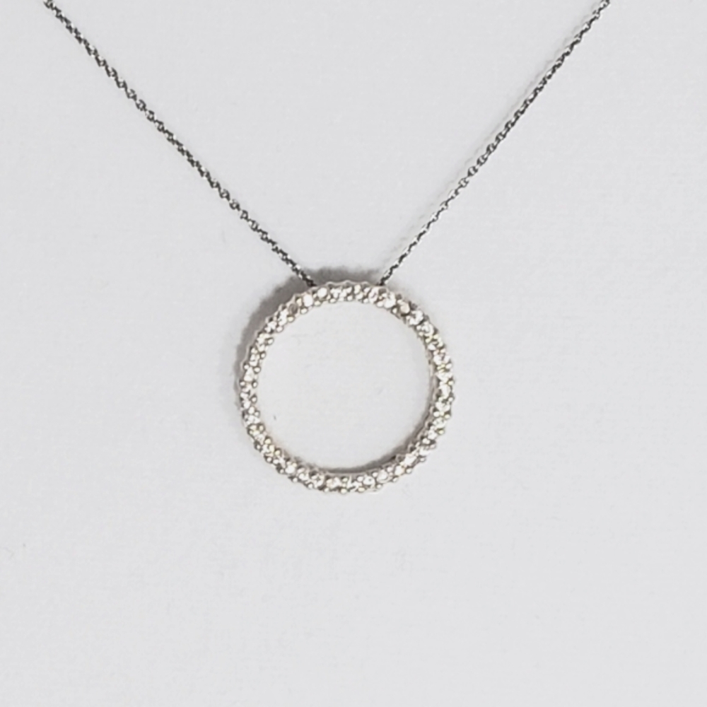 Circle of Diamonds .48 Cttw.  Pendant with 18" Sterling Silver Necklace
